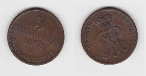 3 Schwaren Kupfer Münze Herzogtum Oldenburg 1864 B ss  (151419)