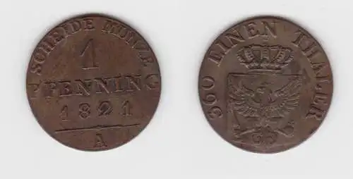 1 Pfennig Bronze Münze Preussen 1821 A  ss+ (151468)