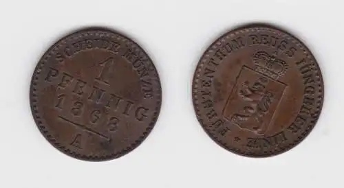 1 Pfennig Kupfer Münze Reuss-Schleiz Jüngere Linie 1868 A f.vz (151233)