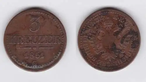 3 Kreuzer Kupfer Münze RDR Habsburg Österreich 1851 G ss (127132)