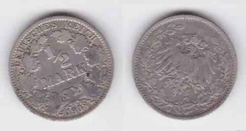 1/2 Mark Silber Münze Deutsches Reich 1908 J ss  (151306)