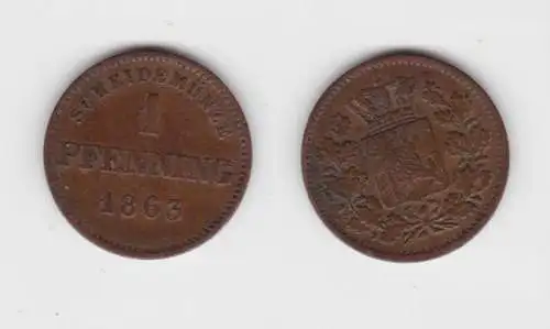 1 Pfennig Kupfer Münze Bayern 1863 ss (151270)