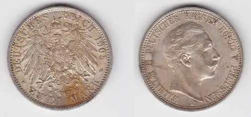 2 Mark Silbermünze Preussen Kaiser Wilhelm II 1905 Jäger 102 (150655)