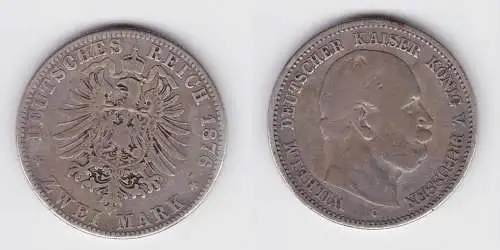 2 Mark Silbermünze Preussen Kaiser Wilhelm I. 1876 C Jäger 96 f.ss (150769)