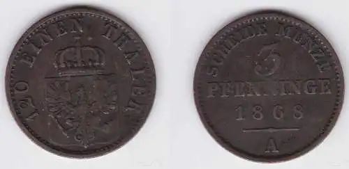 3 Pfennige Bronze Münze Preussen 1868 A ss (150187)