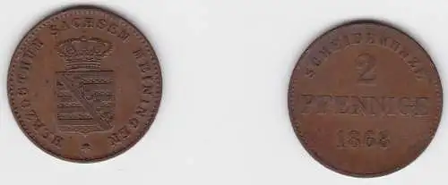 2 Pfennig Kupfer Münze Sachsen-Meiningen 1868 ss (150772)