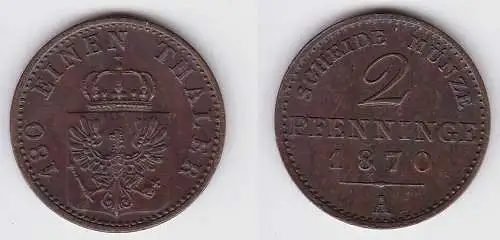 2 Pfennige Kupfer Münze Preussen 1870 A vz (150167)