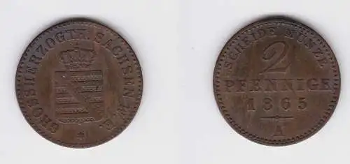 2 Pfennige Kupfer Münze Sachsen Weimar Eisenach 1865 A  ss (150014)