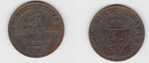 3 Pfennige Bronze Münze Preussen 1858 A ss (150036)