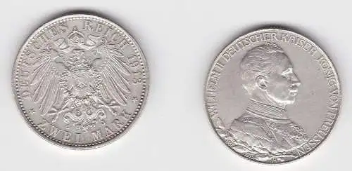 2 Mark Silbermünze Preussen Kaiser in Uniform 1913 Jäger 111 vz (150691)