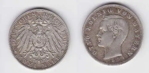 2 Mark Silbermünze Bayern König Otto 1907 Jäger 45 ss+ (150644)