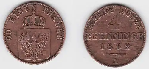 4 Pfennige Bronze Münze Preussen 1862 A ss (150033)