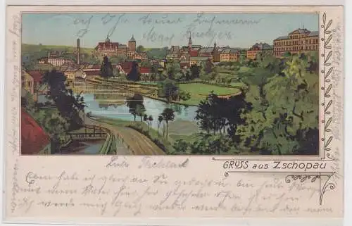 99121 Ak Lithographie GRuß aus Zschopau Totalansicht 1906