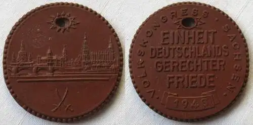 Seltene Meissner Porzellan Medaille Volkskongress Sachsen 1948 (149245)