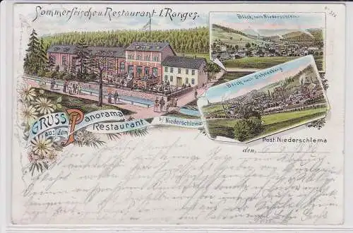 99897 Ak Lithographie Gruß aus dem Panorama Restaurant bei Niederschlema 1896