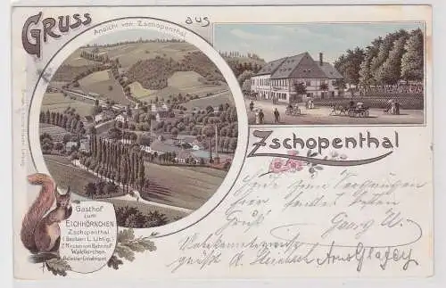 99133 Ak Lithographie Gruß aus Zschopenthal Gasthof zum Eichhörnchen 1900