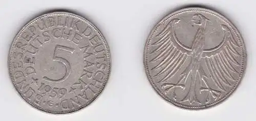 5 Mark Silber Kurs Münze "Silberadler" Deutschland 1959 G ss (152981)