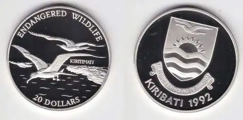 20 Dollar Silber Münze Kiribati 1992 bedrohte Tierwelt Fregattvogel (152501)