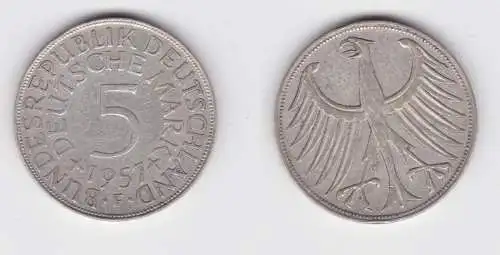 5 Mark Silber Kurs Münze "Silberadler" Deutschland 1957 F ss (152203)