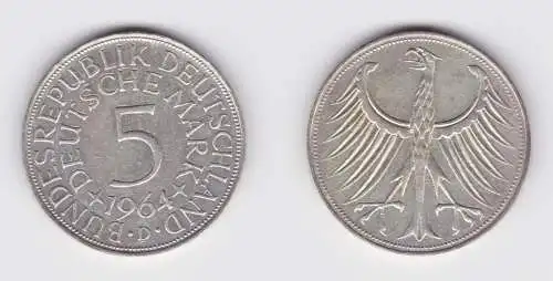 5 Mark Silber Kurs Münze "Silberadler" Deutschland 1964 D vz (155330)