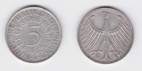 5 Mark Silber Kurs Münze "Silberadler" Deutschland 1957 D ss+ (155352)