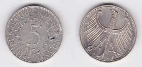 5 Mark Silber Kurs Münze "Silberadler" Deutschland 1956 F ss+ (152843)