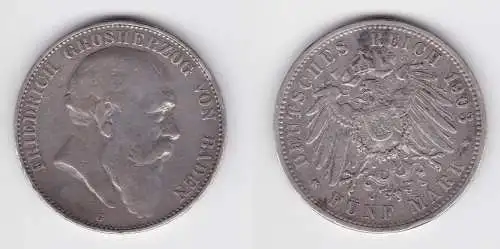 5 Mark Silbermünze Baden Großherzog Friedrich 1903 Jäger 33 f.ss (151037)