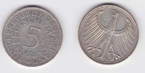 5 Mark Silber Kurs Münze "Silberadler" Deutschland 1956 J ss+ (153041)