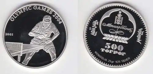 500 Tukhrik Silber Münze Mongolei 2005 Olympiade 2004 Athen Tischtennis (154085)
