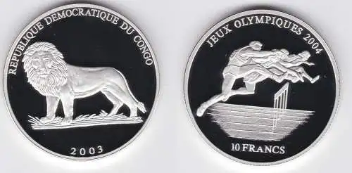 10 Francs Silbermünze Kongo Congo 2003 Olympische Spiele 2004 (150537)