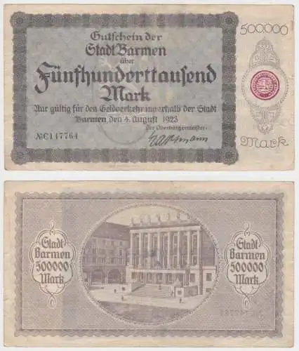 500000 Mark Banknote Inflation Stadt Barmen 4.8.1923 (146161)