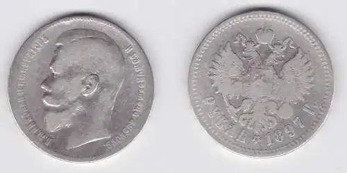 1 Rubel Silber Münze Russland Zar Nikolaus 1897 schön (143589)