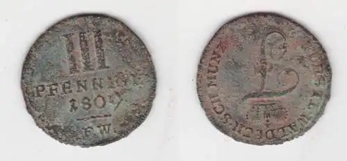 3 Pfennige Kupfer Münze Waldeck Friedrich 1763-1812, 1809 s (141725)