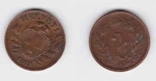 2 Rappen Kupfer Münze Schweiz 1919 B ss+ (145018)