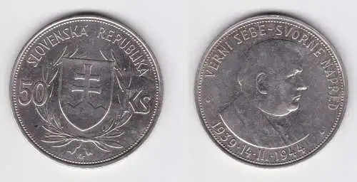 50 Kronen Silber Münze Slowakei Dr. Josef Tiso 1944 ss+ (150441)