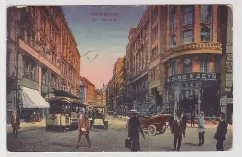 67678 Ak Hamburg - Gr. Burstah, Straßenansicht mit Straßenbahn und Geschäft 1913