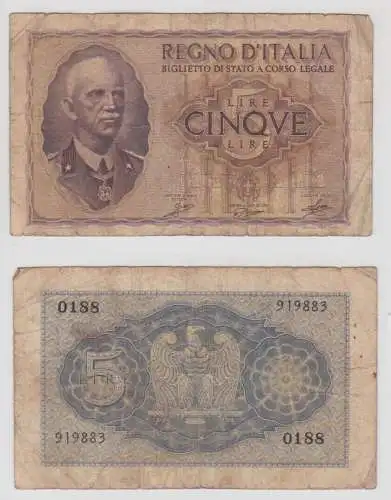 5 Lire Banknote Italien 1940 Pick 28 (146839)