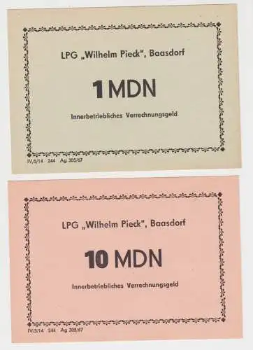 1 & 10 MDN Banknoten DDR LPG "Wilhelm Pieck" Baasdorf 1967 (141017)