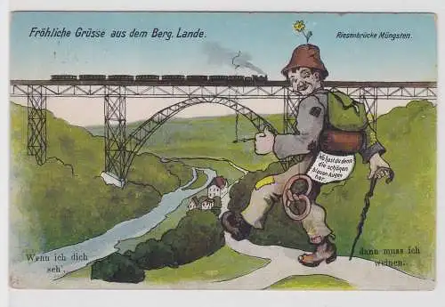 79976 Ak Fröhliche Grüsse aus dem Berg. Lande - Riesenbrücke Müngsten 1927