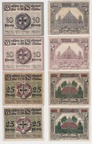 2x 10 & 2x 25 Pfennig Banknoten Notgeld Heidestadt Soltau 1.10.1919 (102749)