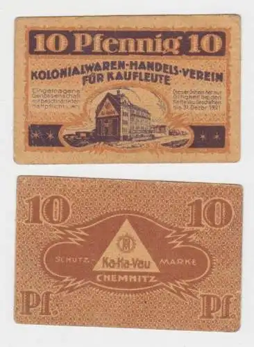 10 Pfennig Banknote Gutschein Chemnitz Ka.Ha-Vau 31.12.1921 (148064)