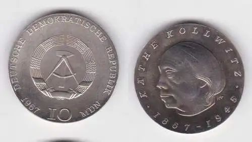 DDR Gedenk Silber Münze 10 Mark Käthe Kollwitz 1967 Stempelglanz (140475)