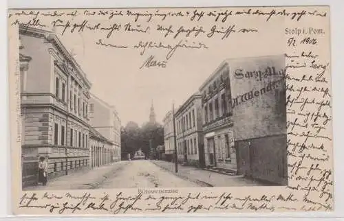73938 Ak Stolp Słupsk in Pommern Bütowerstraße mit Geschäften 1906