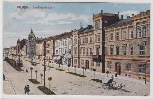 89808 Ak Pilsen Ferdinandstraße mit Strassenbahn 1921