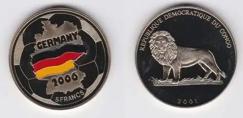 5 Francs Nickelmünze Kongo Congo 2001 Fussball WM 2006 Deutschland (144946)