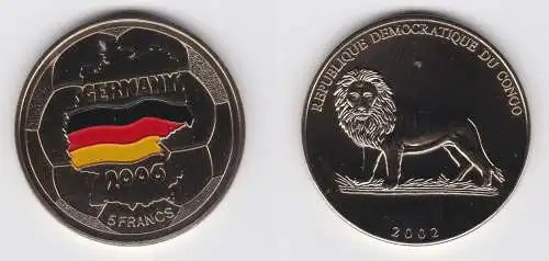 5 Francs Nickelmünze Kongo Congo 2002 Fussball WM 2006 Deutschland (141125)