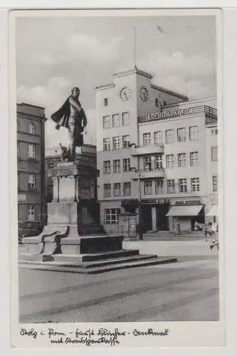 28684 Ak Stolp in Pommern Fürst Blücher Denkmal mit Kreissparkasse 1937