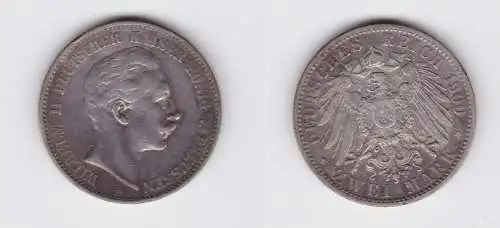 2 Mark Silbermünze Preussen Kaiser Wilhelm II 1900 Jäger 102 (140409)