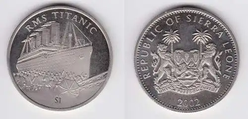 1 Dollar Nickel Münze Sierra Leona 2002 RMS Titanic Stempelglanz (121742)