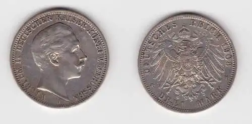 3 Mark Silbermünze Preussen Kaiser Wilhelm II 1908 Jäger 103 ss+ (130369)